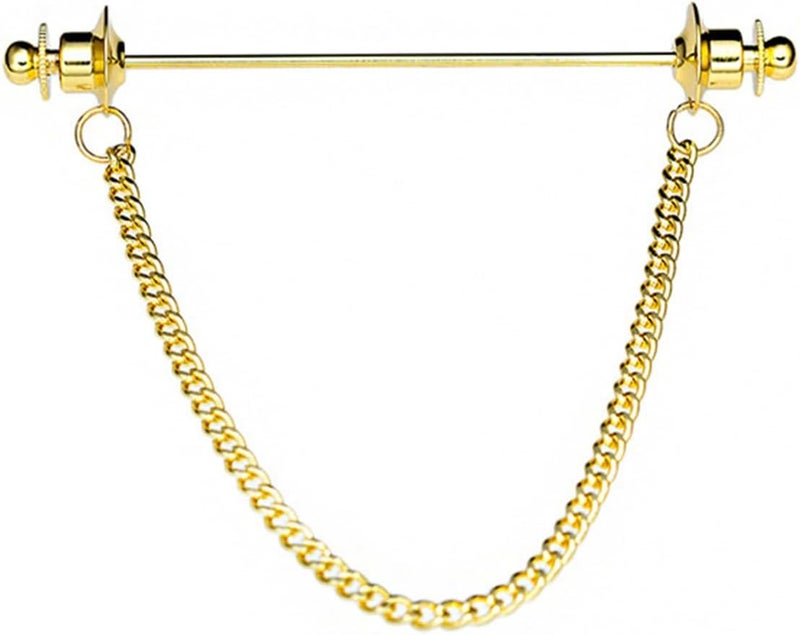 WCRAZYE Chain Lapel Pin Collar Bar Tassel Brooch Classic Ball Head Brass Shirt Collar Bar Tie Pins for Men Wedding Business - Image 1